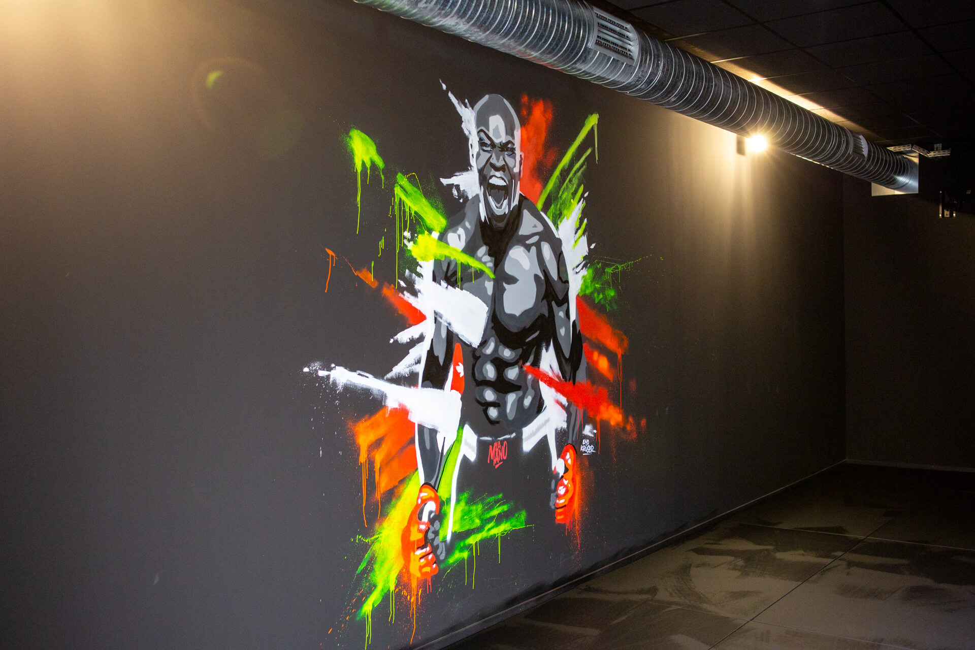 Fresque murale peinte à la main dans la salle de combats à Artligne Carquefou (44470) réalisé par l'agence EB à Nantes (44200)